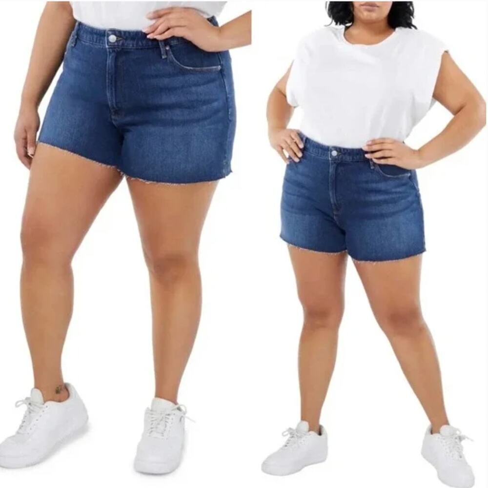 NEW $99 Good American Blue Denim Cutoff High Waist Shorts